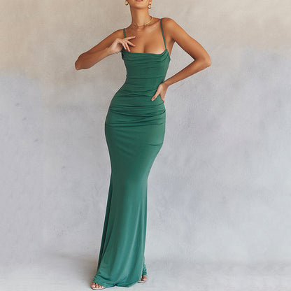 ALANA FISHBONE BACKLESS EVENING MAXI DRESS