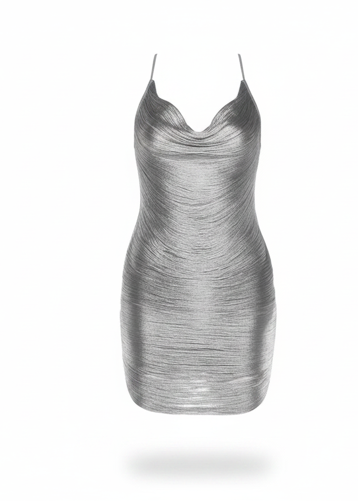Elika Silver Backless Party Mini Dress