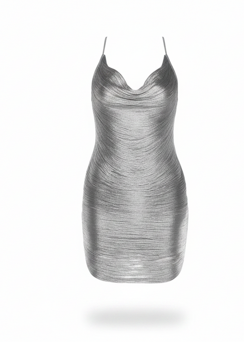Elika Silver Backless Party Mini Dress
