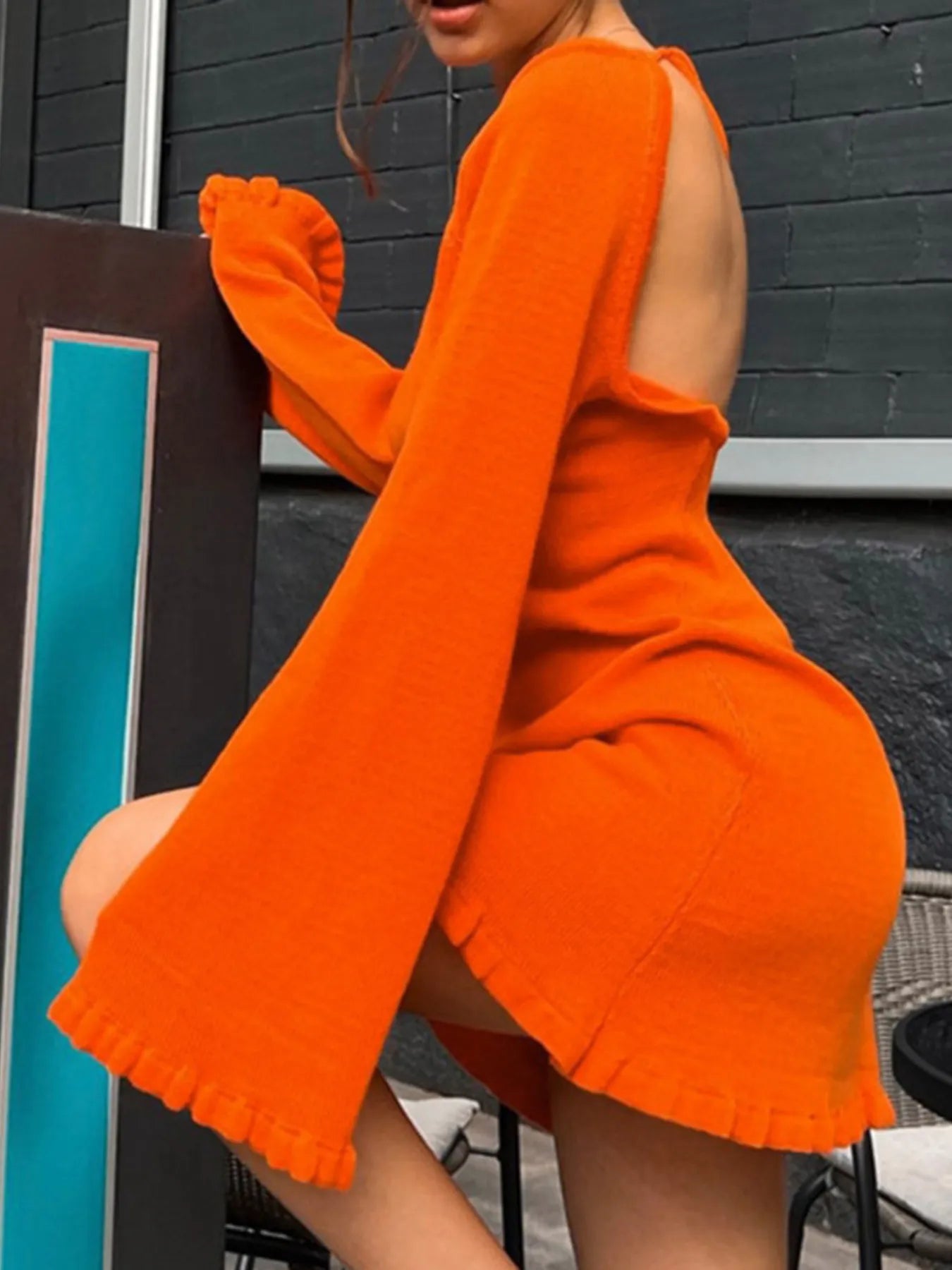 Long Sleeve Backless Sweater Dress – Aclosy