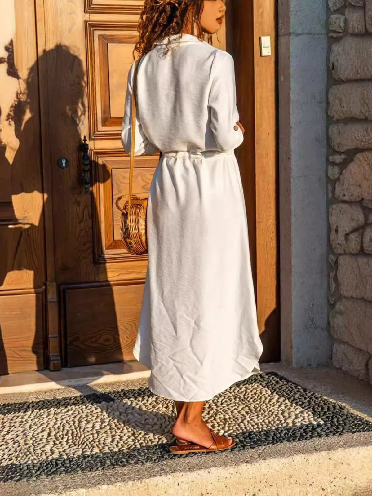 Button-Front Belted Shirt Dress