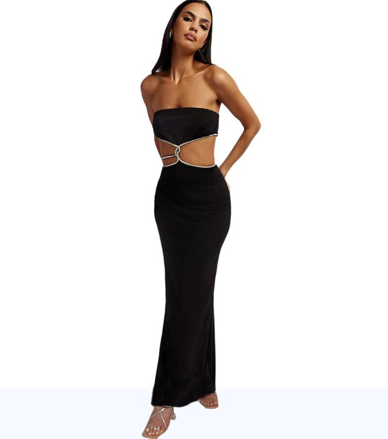 Women's Fashion Hollowed-out Slim Fit Slit Dress Aclosy