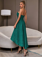 Bare-chested Green Sleeveless Elegant Flared Party Dress aclosy