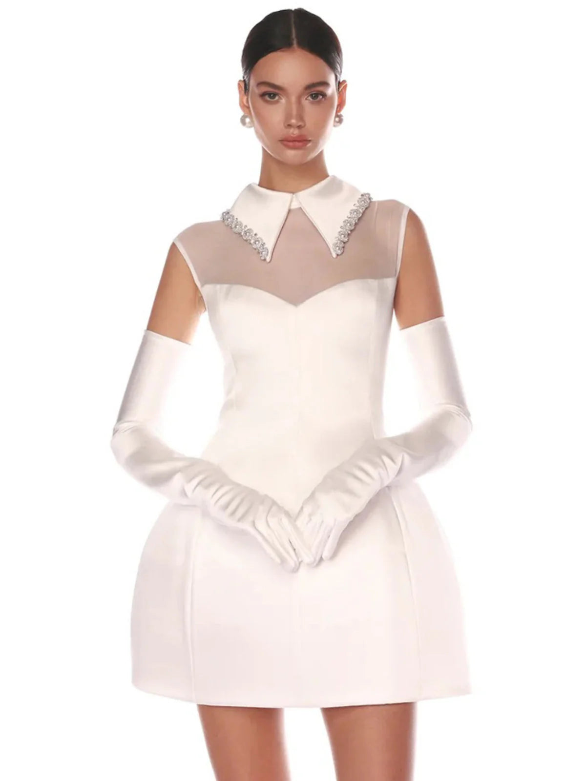 YARNA SATIN MINI DRESS-WHITE