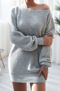 Boat Neck Long Sleeve Mini Sweater Dress