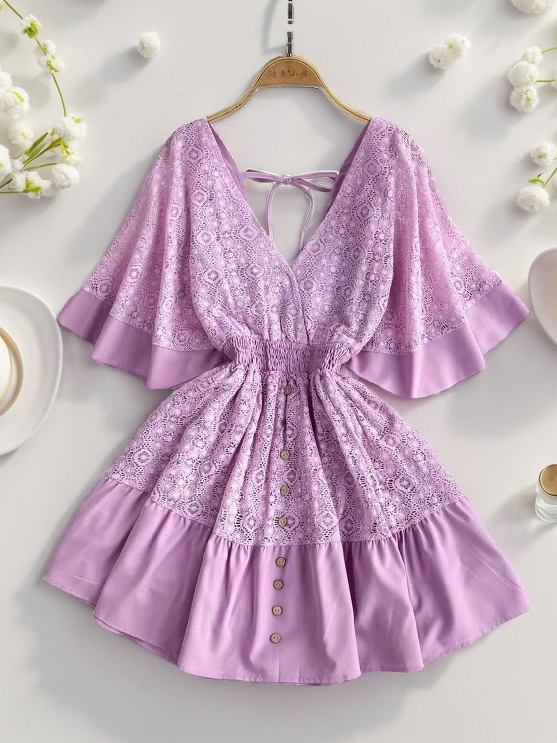 Lace Cutout Half Sleeve Mini Dress Trendsi