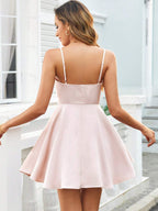 Women's Solid Color Plunging Neckline Waist Halter Dress Aclosy