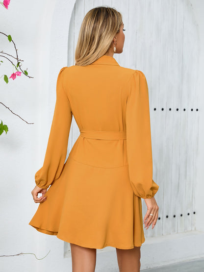 Surplice Tie Waist Long Sleeve Mini Dress Trendsi