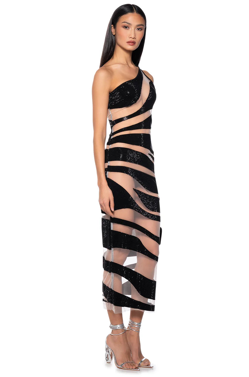 Elerla One Shoulder Mesh Striped Party Dress