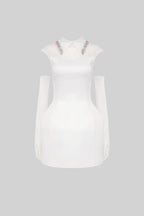 YARNA SATIN MINI DRESS-WHITE