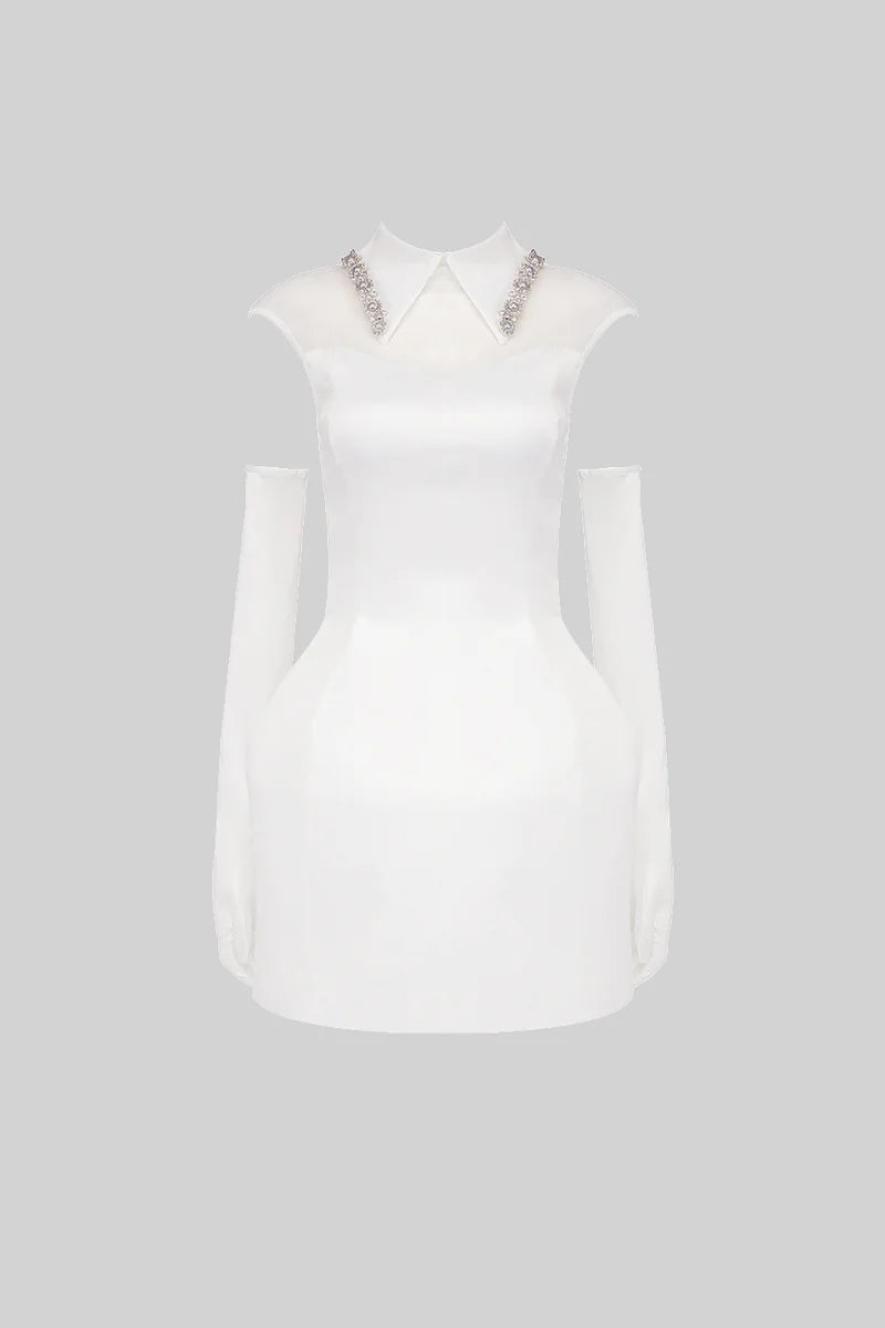 YARNA SATIN MINI DRESS-WHITE