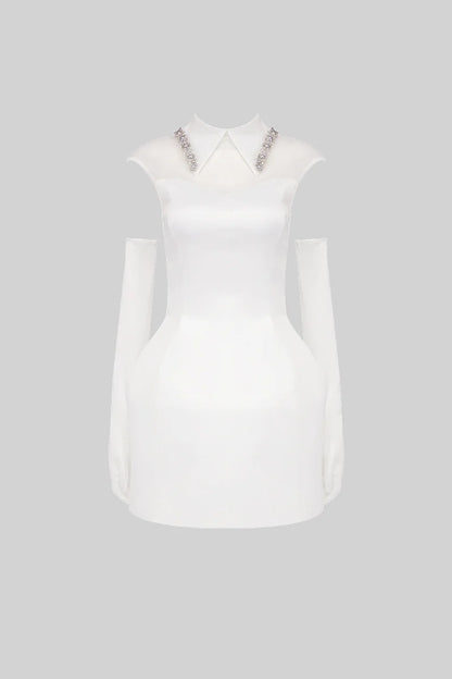 YARNA SATIN MINI DRESS-WHITE