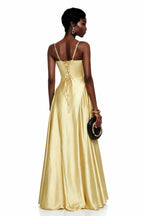 Alana Strapless Satin Cinched-Waist Maxi Evening Gown