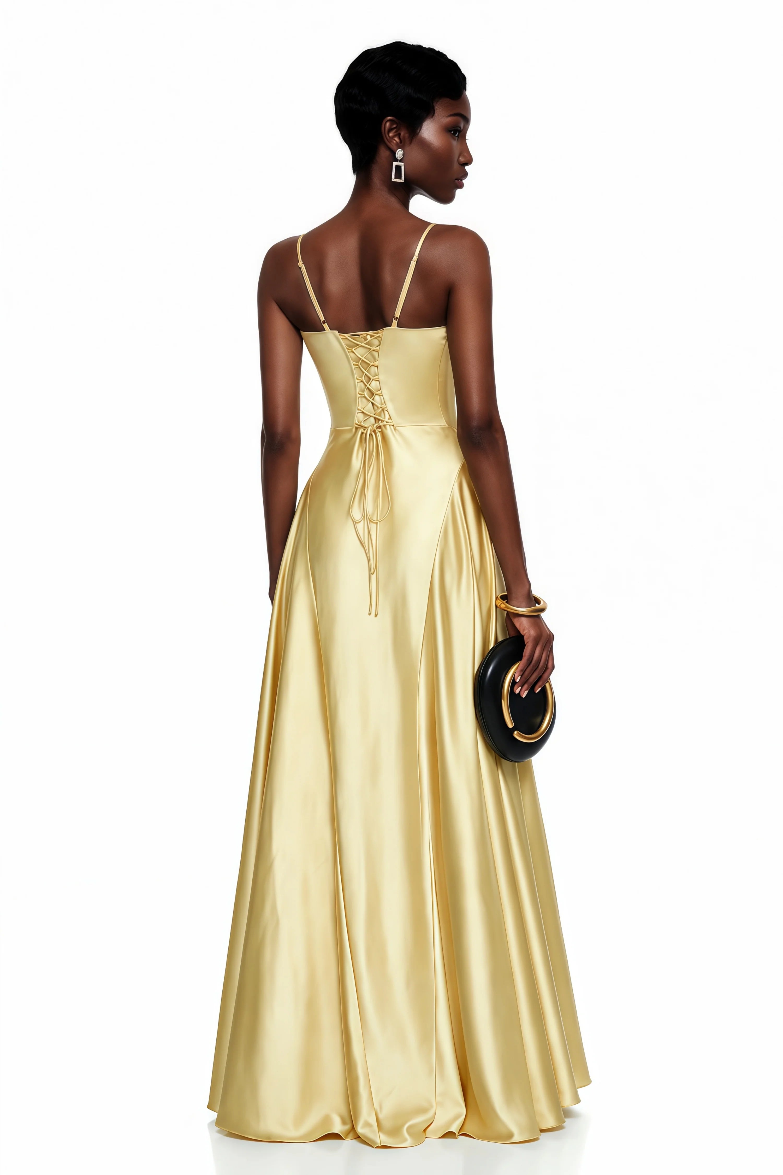 Alana Strapless Satin Cinched-Waist Maxi Evening Gown