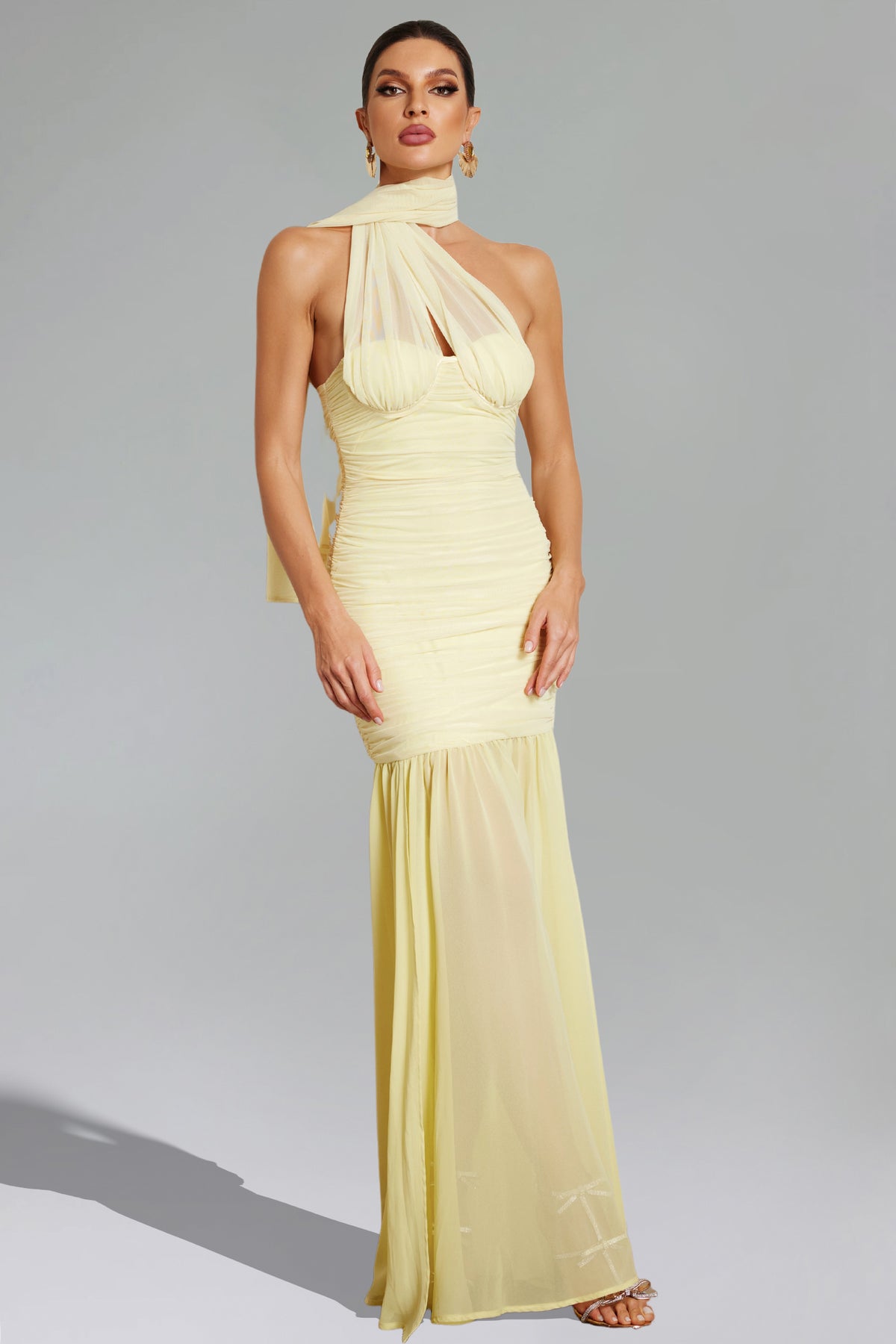 Maliya Halter Mesh Slit Maxi Dress