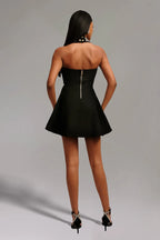 Chic Halter Mini Party Dress-Black