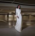 Fashion Round Neck Pleated Waist Slim Solid Color Temperament Dress aclosy