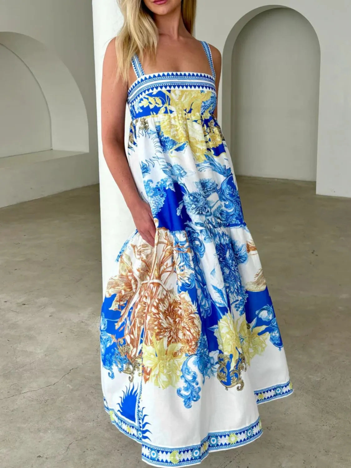 Pocketed Printed Sleeveless Cami Dress