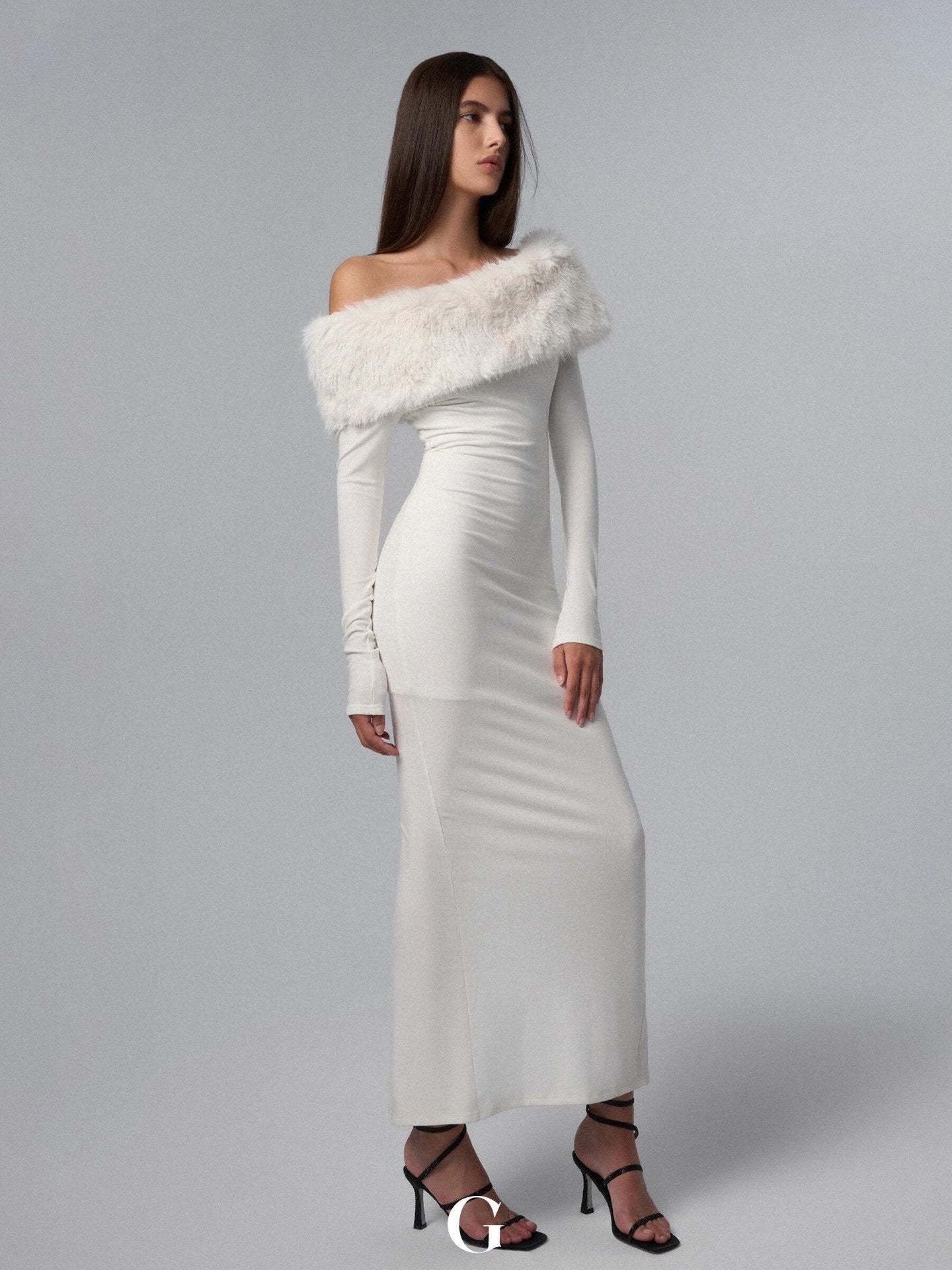 New Off-shoulder Shoulder-baring Tight Waist Sheath Long Sleeve Knitted Dress Aclosy