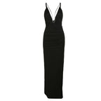 Design Sense Sexy Backless Low-cut V-neck High Slit Bag Hip Dress Aclosy