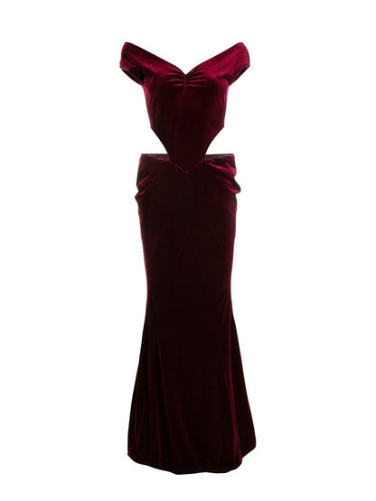 One-line Shoulder Sexy Waist-less Velvet Dress Aclosy