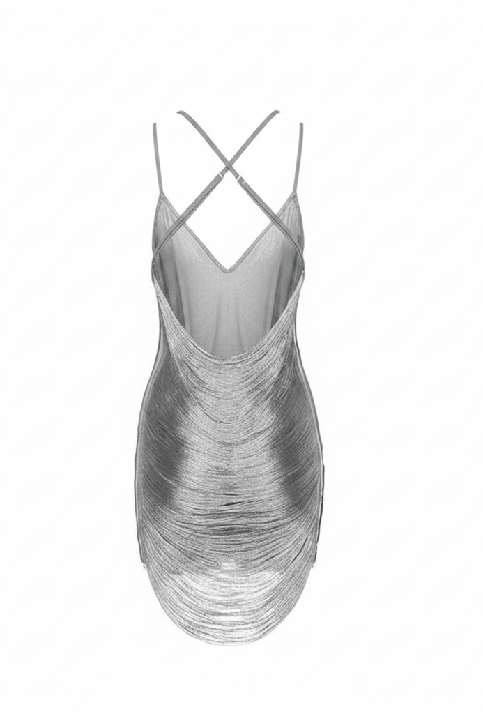 Elika Silver Backless Party Mini Dress