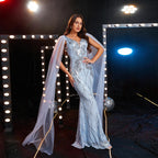 Sequined V-neck Evening Gown aclosy