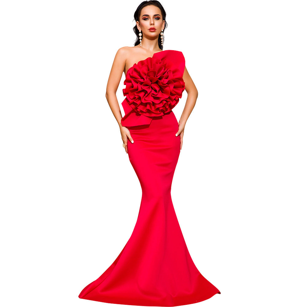 Solid color strapless fishtail skirt Aclosy