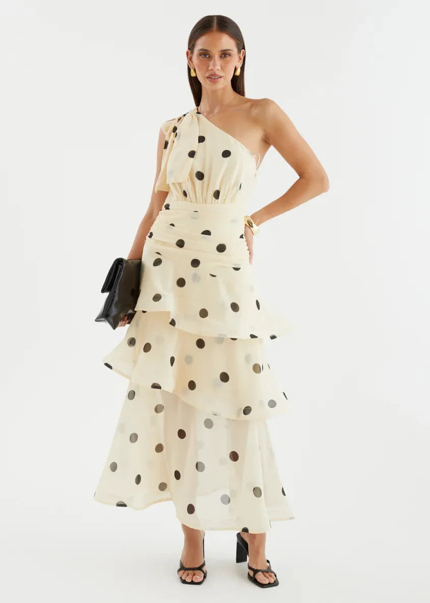Elena One‑Shoulder Polka‑Dot Tiered Backless Dress (Copy) aclosy