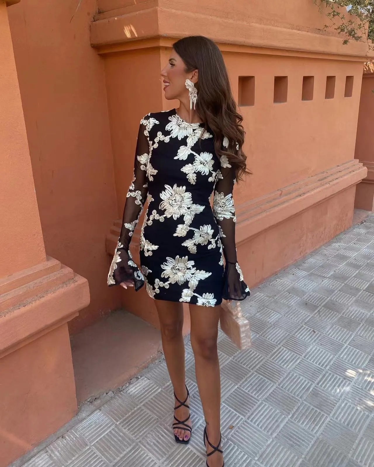 Eleka Mesh Mini Sleeved Dress