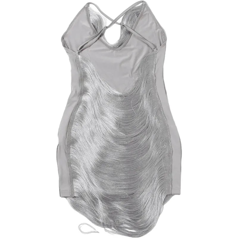 Elika Silver Backless Party Mini Dress