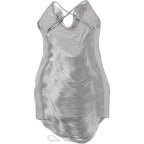 Elika Silver Backless Party Mini Dress
