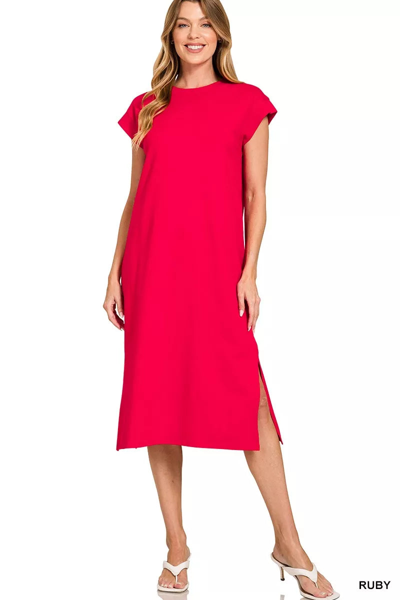 zenana midi dress Zenana Round Neck Side Slit Midi Dress – Aclosy