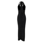 ELLA MESH V NECK MAXI DRESS-BLACK