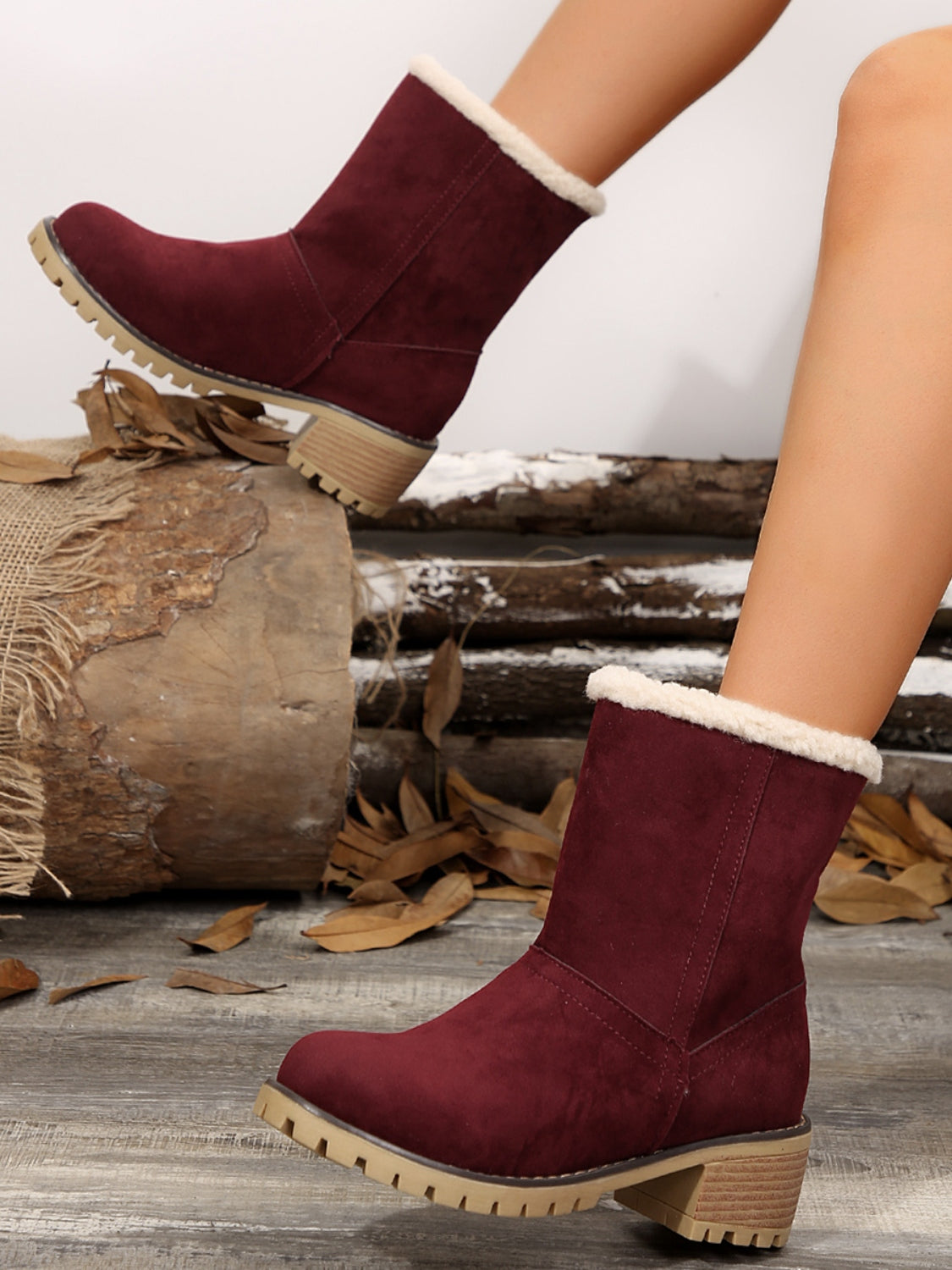 Thermal Fuzzy Block Heel Boots Trendsi