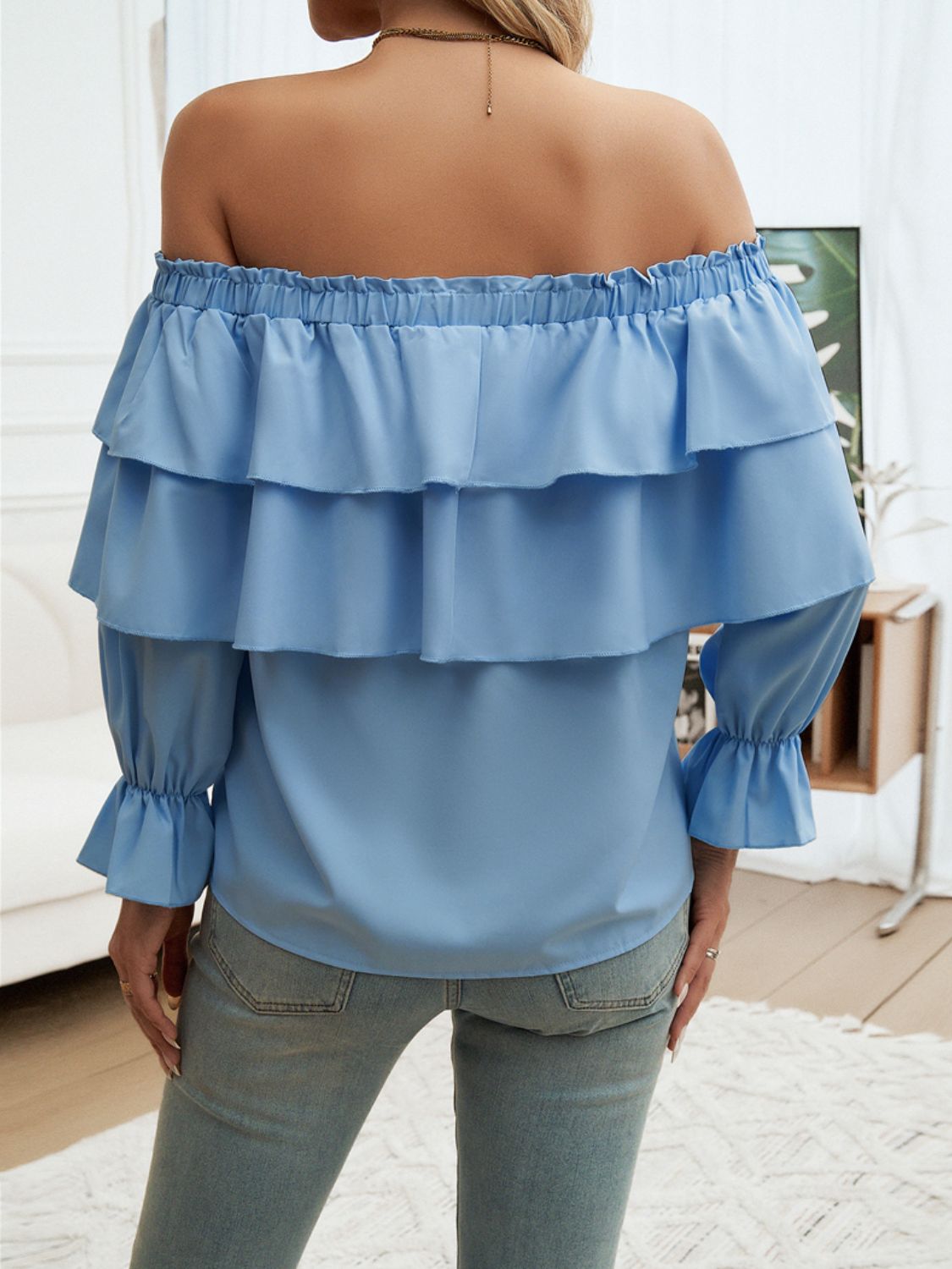 Devine Off-Shoulder Flounce Sleeve Blouse Trendsi