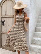 Printed Johnny Collar Midi Dress Trendsi