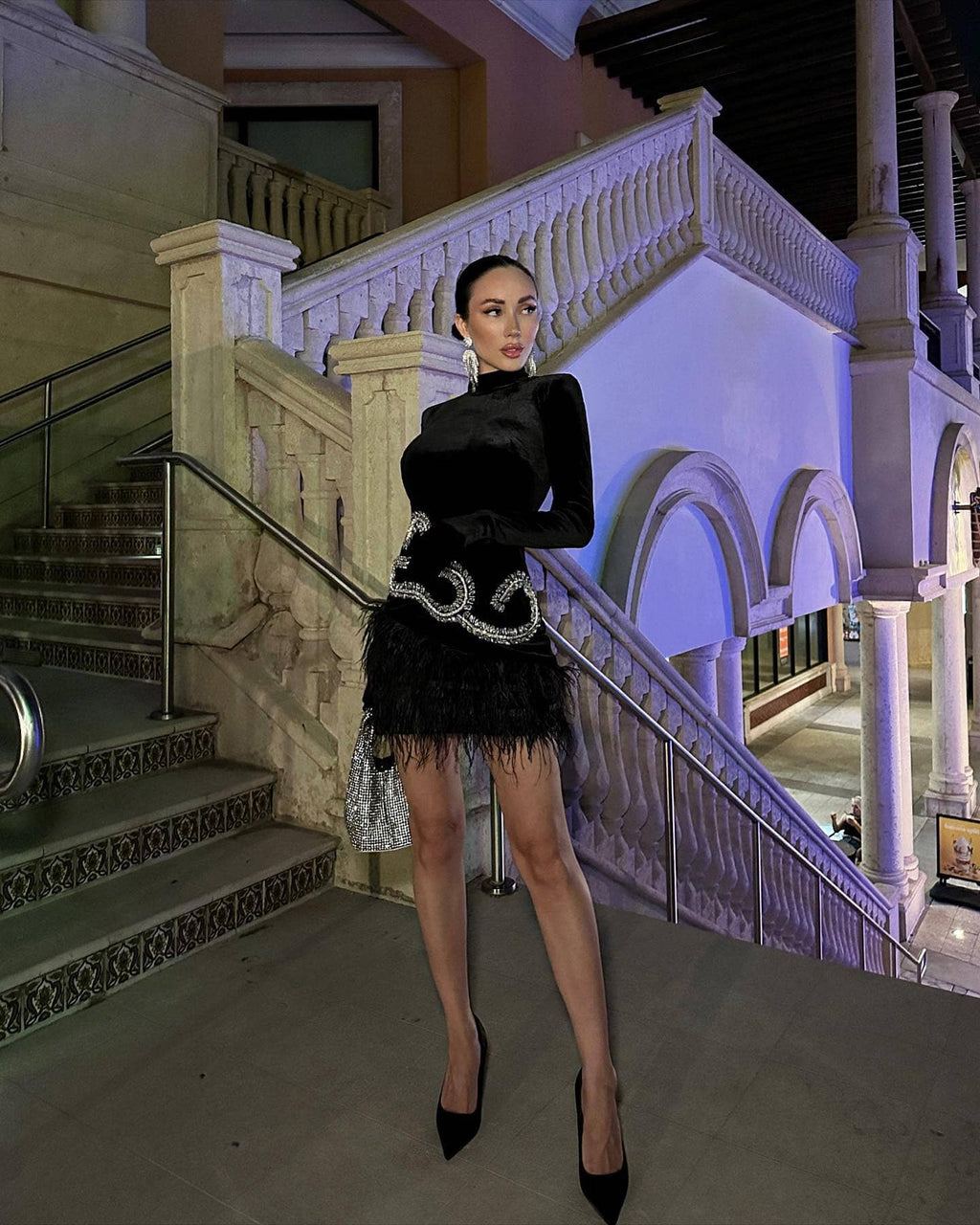 Black Sexy Casual Long Sleeve Velvet Slimming Dress aclosy