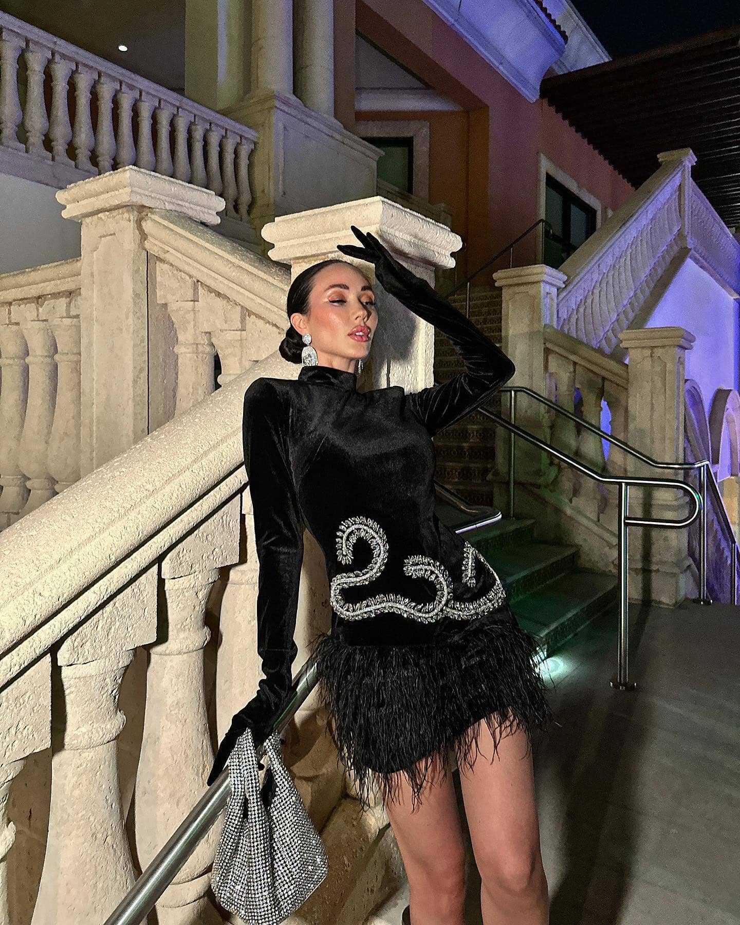 Black Sexy Casual Long Sleeve Velvet Slimming Dress aclosy