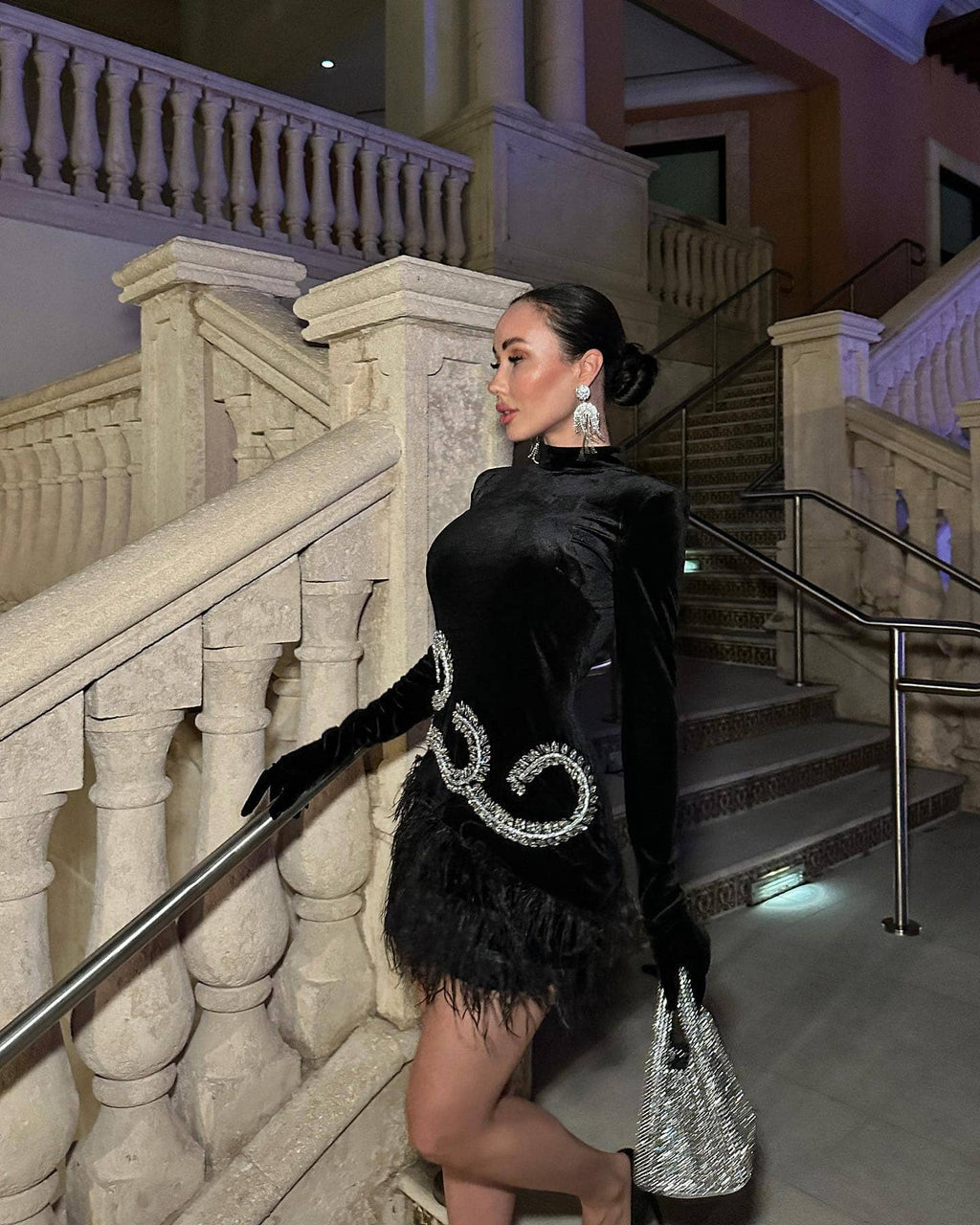 Black Sexy Casual Long Sleeve Velvet Slimming Dress aclosy