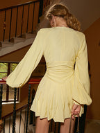 Neck Ruffled Retro French New Pleated Waist Skirt Aclosy