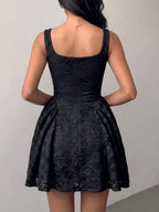 Lila floral lace square-neck mini dress