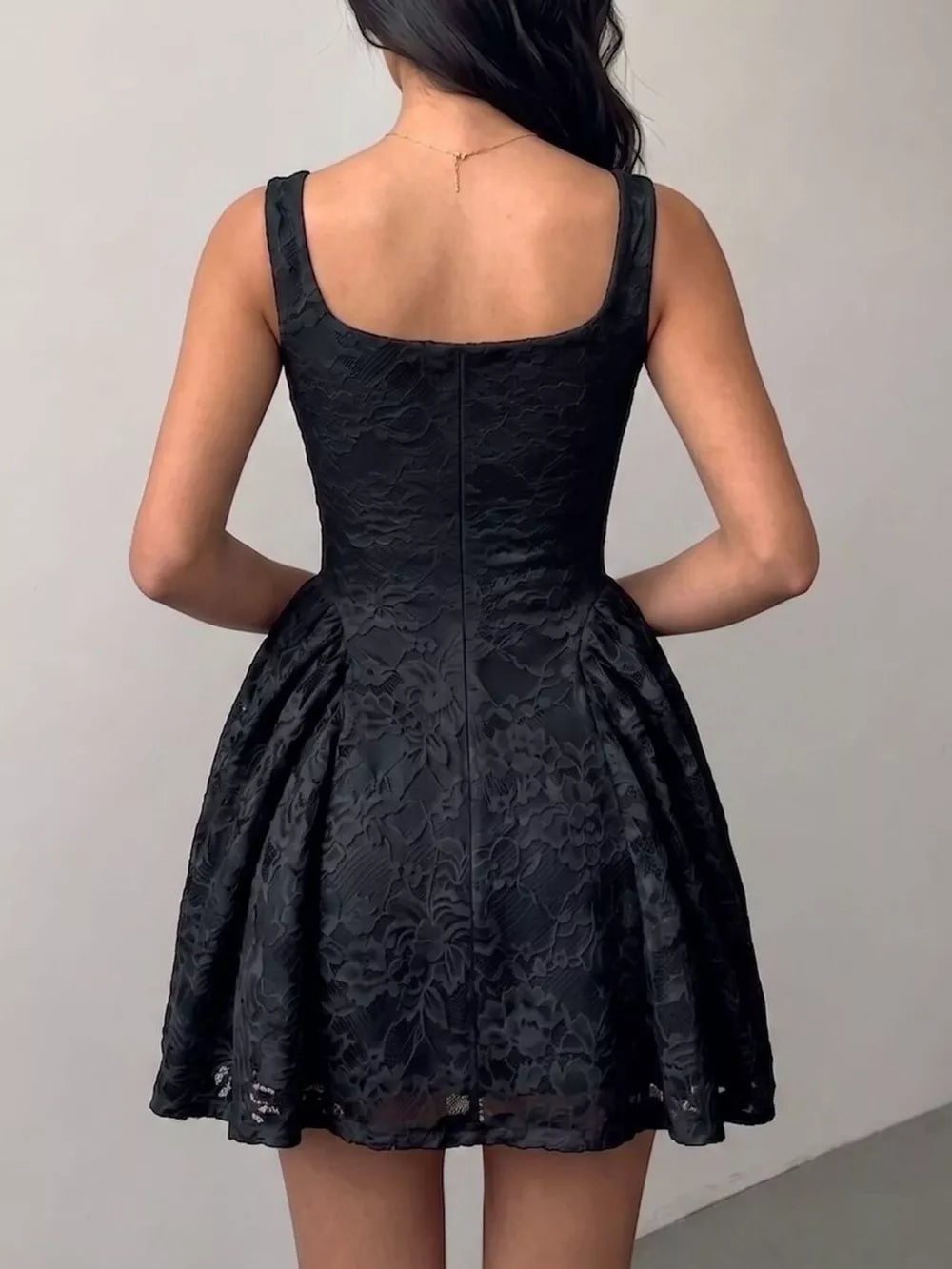 Lila floral lace square-neck mini dress