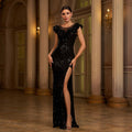 Allure sequin Backless Black slit Maxi Dress