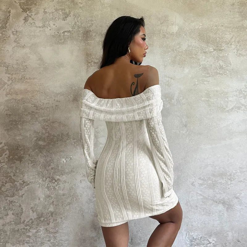 Chic Off Shoulder Backless Lace-Up Long Sleeve Mini Dress