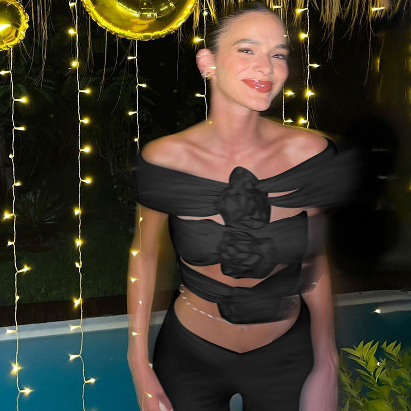 Vest Sexy Flowers Hollow Off-shoulder Top For Women Aclosy