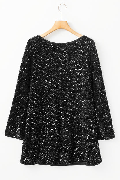 Sequin Bow Back Long Sleeve Mini Dress Trendsi