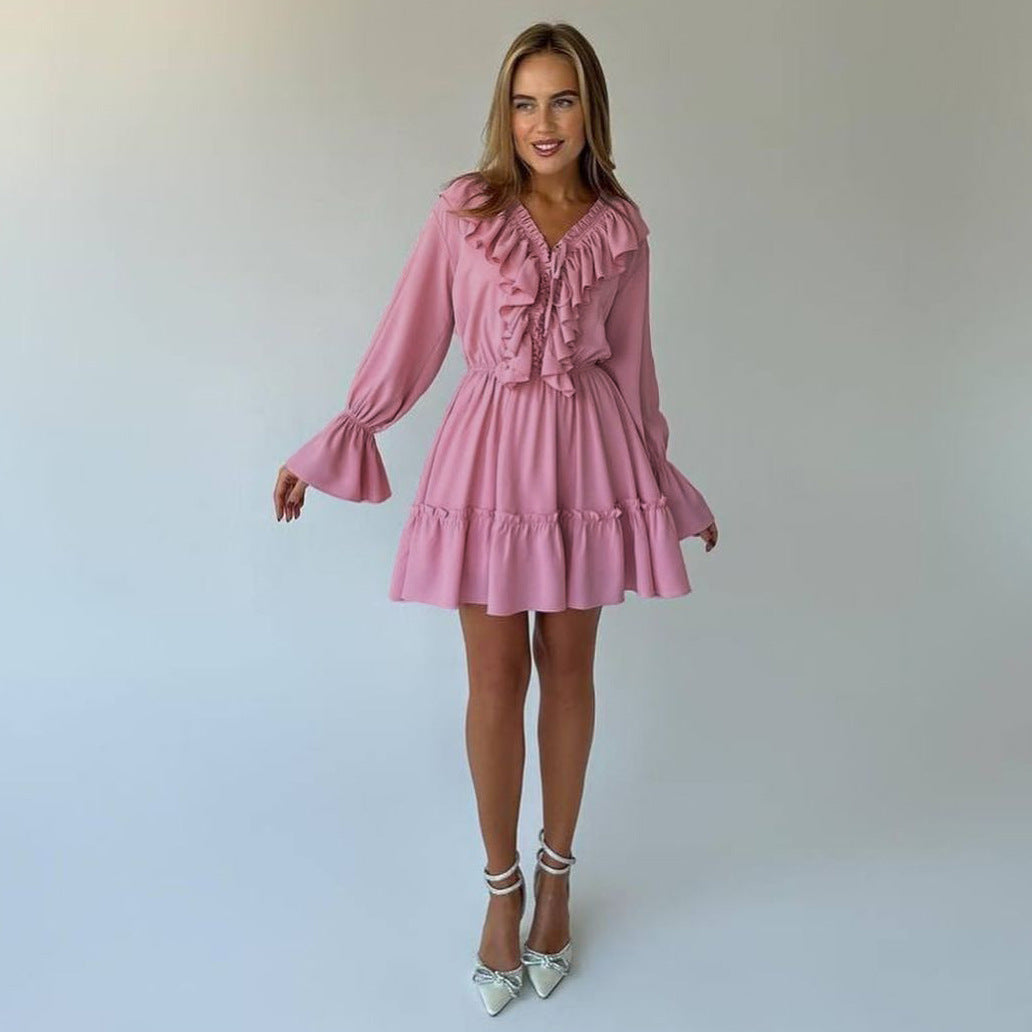 Alyia V-Neck Ruffle Mini Dress