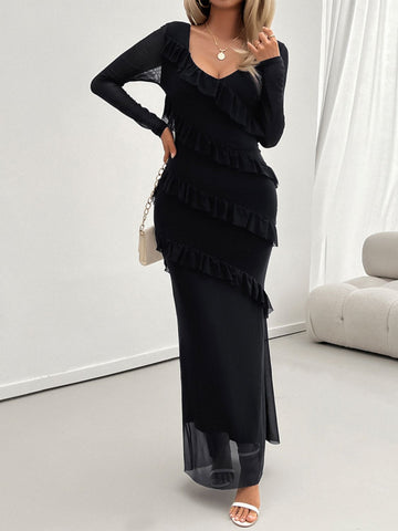 devine ruffle maxi dress Ruffled Surplice Long Sleeve – Aclosy 95% polyester Size:4X-Large Zeina Off-Shoulder Long Jersey SCH003843