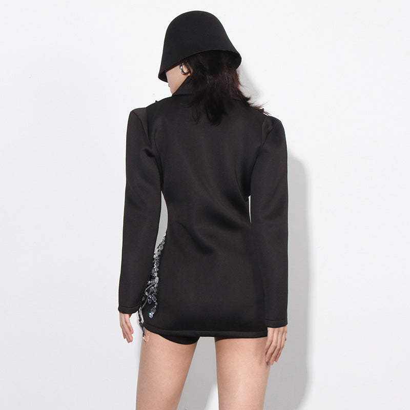 French Fashion Refined Rhinestone Sequined Design Long Sleeve Dress Aclosy